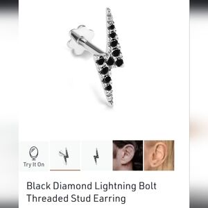 Black Diamond Lightning Bolt Threaded Stud Earrings in white gold